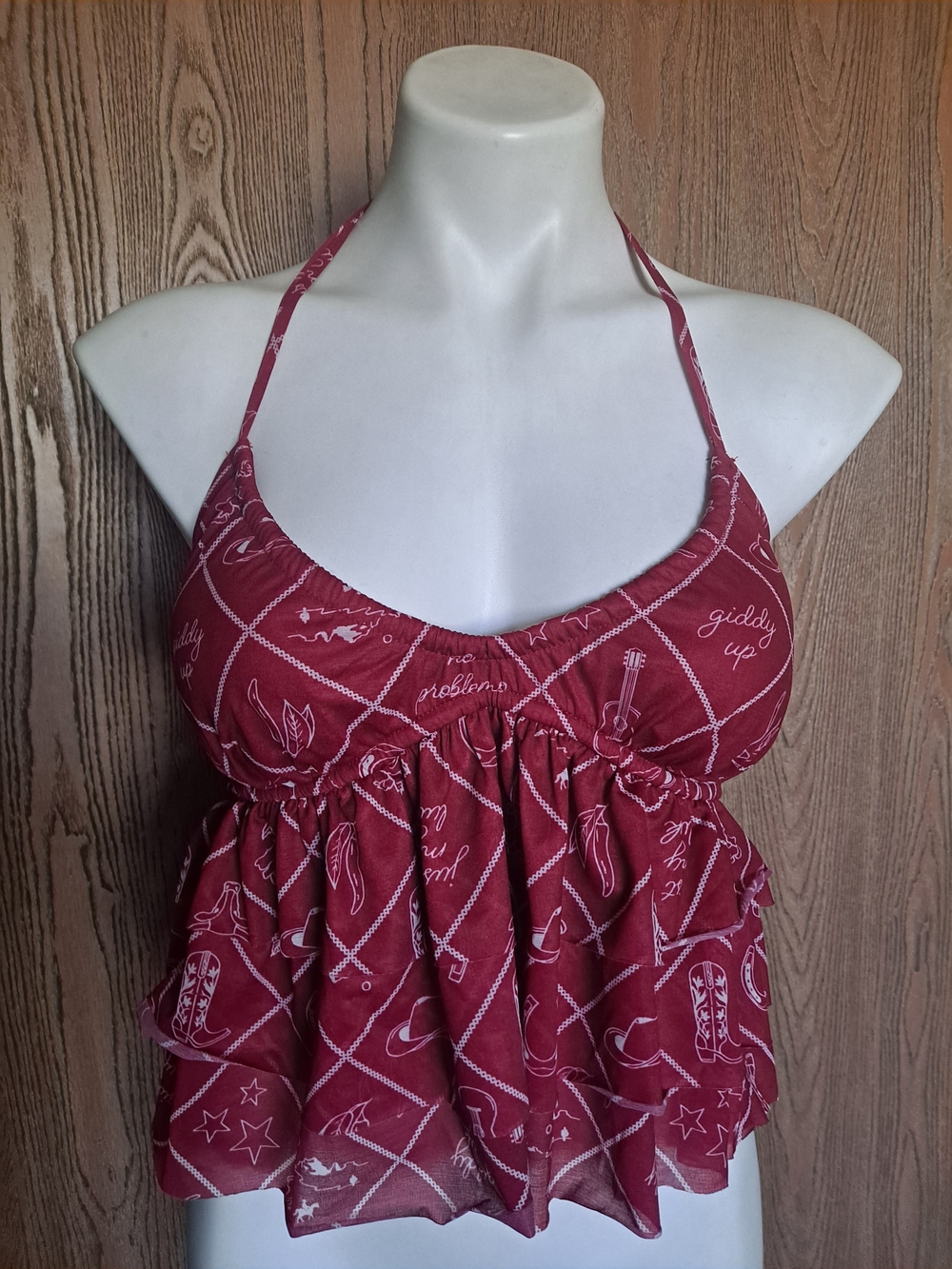 Wild Fable Burgundy Halter Ruffled Babydoll Tank Top